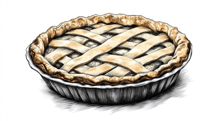 Obraz premium Hand-drawn illustration of a delicious looking pie