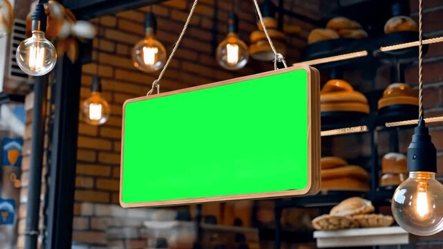 Bakery window sign live mockup animation, transparent 4K video, green screen