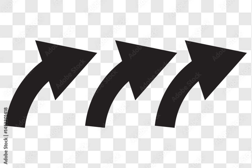 Poster black, blue and red arrows pointing right. vector curved arrow icon. by dynamic-designs
