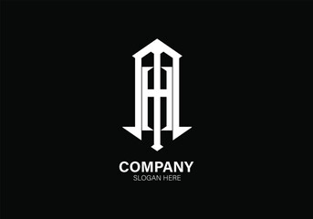 monogram company logo with vertical letters and arrow design