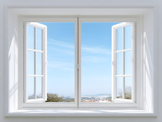 Open White Window with Blue Sky View
