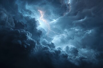 Obraz premium Witness Electrical Energy, Lightning Strikes, Dramatic Dark Sky, Stormy Cumulus Clouds and Weather Phenomenon.