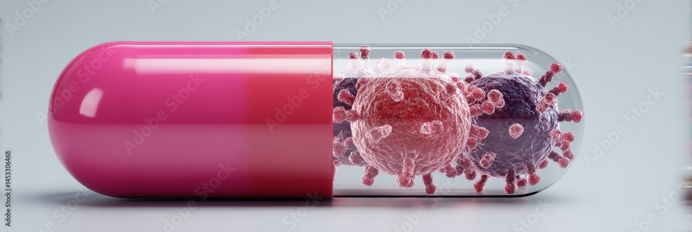 Aufkleber Visual Representation of an Antibiotic Capsule Contrasted With Resistant Bacteria Illustrating the Challenge of Modern Medicine Generative AI