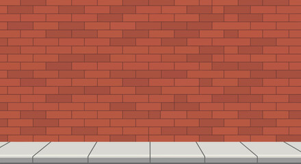 Red brick wall with gray sidewalk vector illustration in urban style for design and background use 