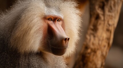 Obraz premium a portrait of a baboon, its features captured in detail.