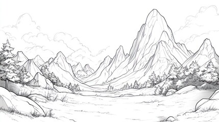 Mountain valley sketch landscape illustration