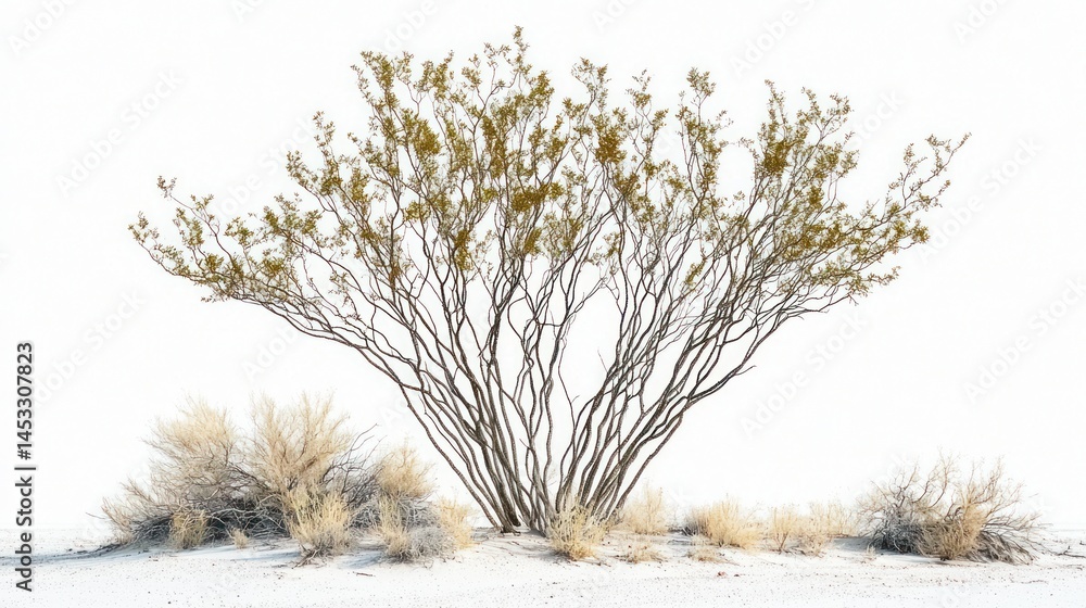Aufkleber sparse desert tree with thin branches on white background.