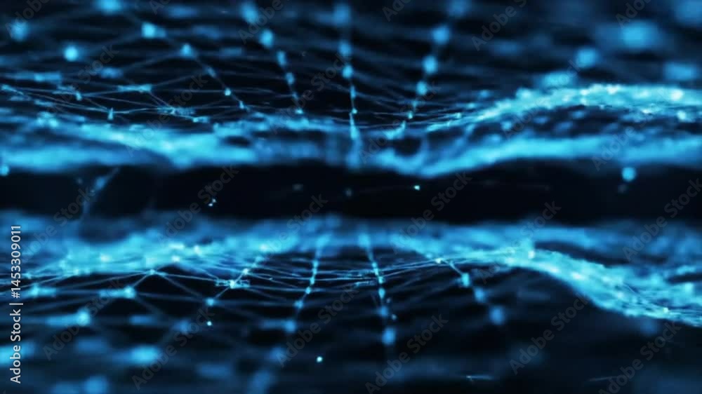 Poster abstract blue network animation: digital connections and data flowing