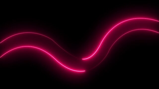 Pink Color Neon Curve on Black Background, Black Canvas with Pink Neon Motion Lines