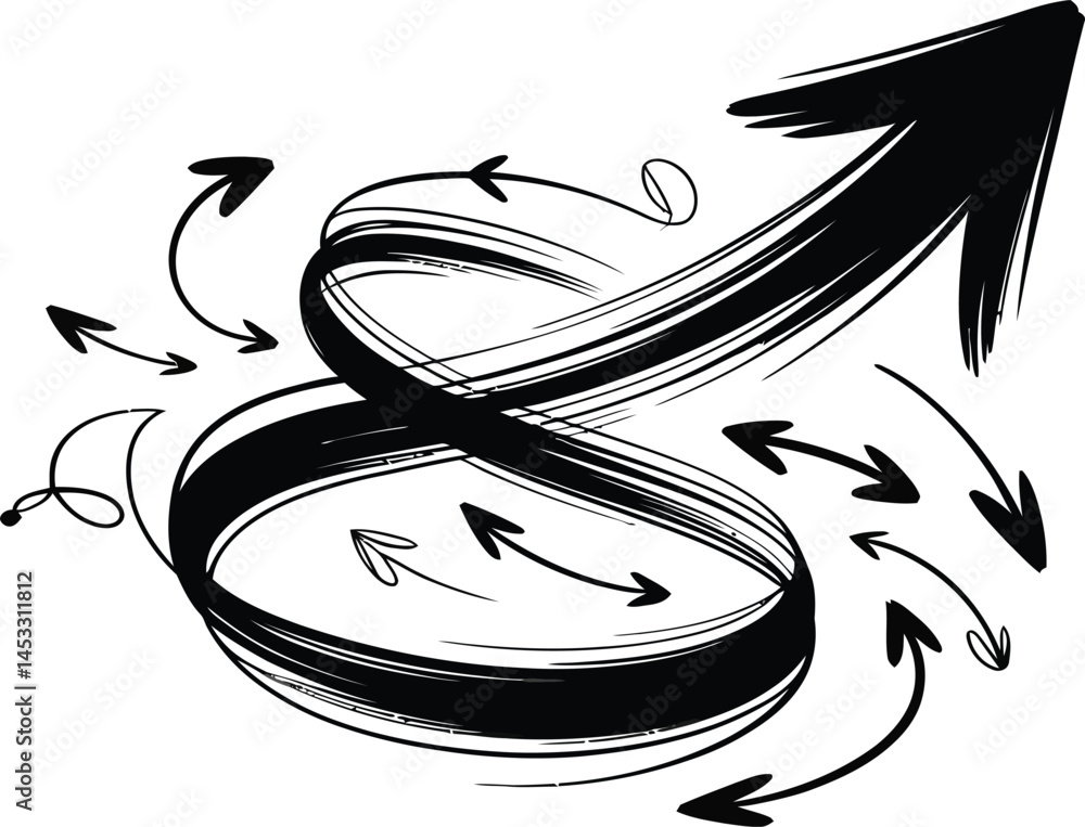 Poster bold hand drawn arrow graphic representing direction progress and the concept of moving forward on a