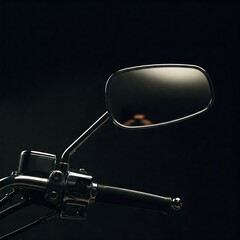 chrome motorcycle rearview mirror closeup in dark setting