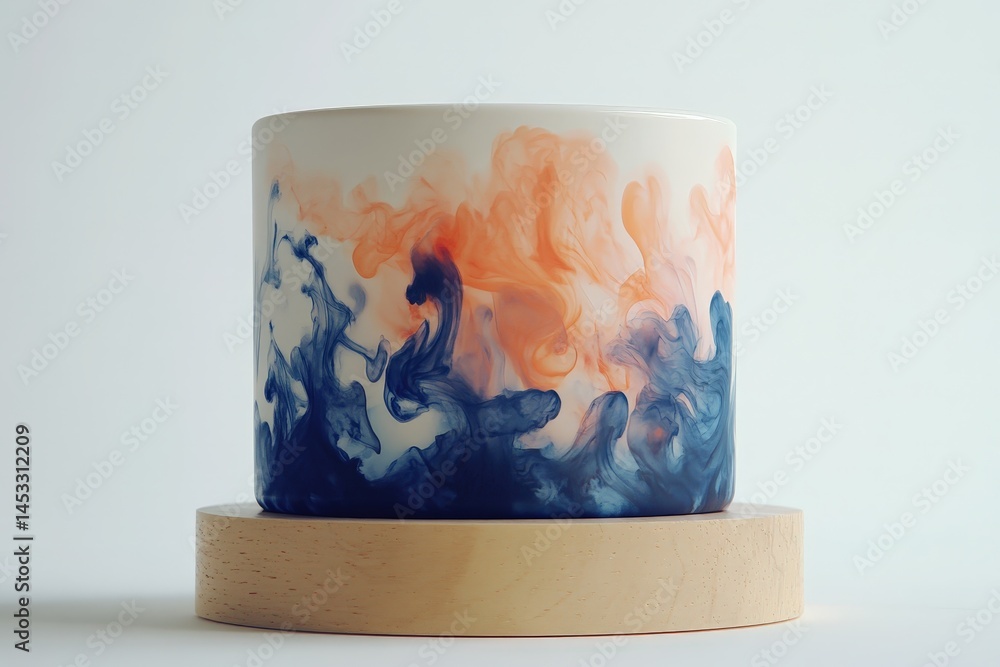 Poster abstract decorative ceramic container with vibrant color design.