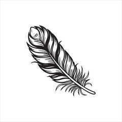 Fluffy Feather Silhouette Clipart | Soft Feather Outline on White Background