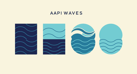Abstract AAPI waves blue and turquoise vector illustration with simple wave patterns and minimalist design for cultural and artistic expression 