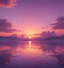Pastel pinks and oranges melt into deep purples at the horizon, a stunning sunset view ,  day,  evening
