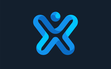 The rounded simple shape logo displays a simple human symbol shape that also resembles the letter X or a butterfly. Suitable for community, education, non-profit, health, internet, etc. companies.