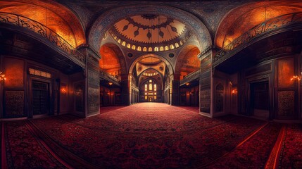 Obraz premium The interior of the Blue Mosque showing ornate Islamic art and domes