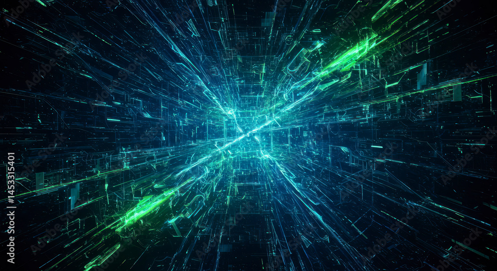 Poster abstract digital data stream futuristic technology background cyan green