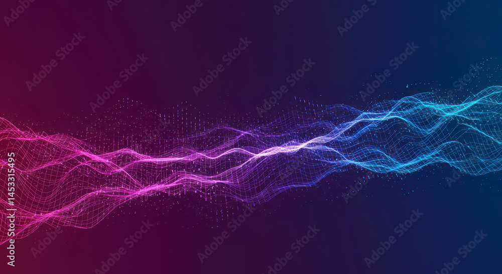 Poster abstract purple blue digital waveform network data visualization background