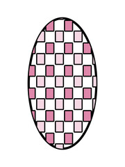 Ilustración de un patrón de forma ovalada con figuras abstractas de diferentes formas y tamaños