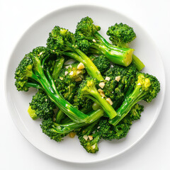 Top View of Cooked Chinese Broccoli with Garlic

