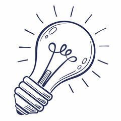 Hand Drawn Sketch Of A Glowing Light Bulb Idea Symbol