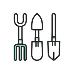 Gardening Tools Icon Set Minimalist Design Fork Shovel Spade Illustration