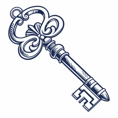 Vintage Skeleton Key Engraved Illustration Isolated On White Background Vector Graphic