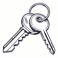 Bunch Of Keys Vector Illustration In Vintage Engraved Style Design