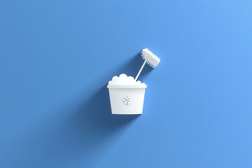 Minimal 3D Cleaning Icon with Foam Bucket and Brush on Blue Background
