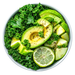 Luminous Detox Bowl II Fresh Mix of Kale Avocado Isolated on Transparent Background