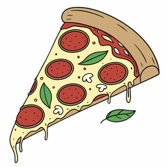 Pepperoni Pizza Slice With Basil And Mushrooms Illustration For Food Blog