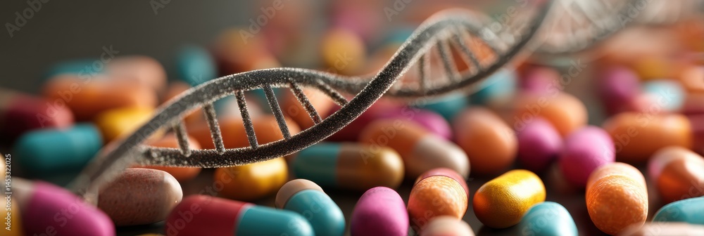 Leinwandbilder dynamic 3d dna spirals floating among vibrant capsules of medicine representing health and genetic s