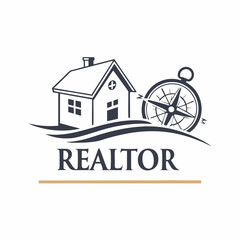 Minimalist Realtor Logo Design With House And Compass Elements