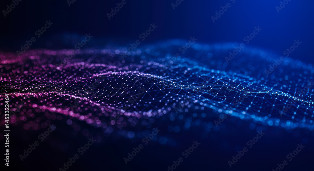 Poster abstract network data visualization purple blue gradient futuristic technology background