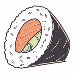 Illustration Of A Fresh Salmon Sushi Roll Isolated On White