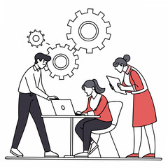 Teamwork Collaboration With Gears Business People Meeting Working Together Concept Illustration
