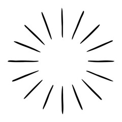 Vector hand drawn illustration of light rays, firework, sunburst. Vintage style element, round frame, isolated on white background.