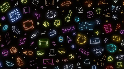 Neon sketch pattern background