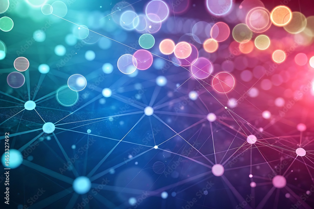 Poster network of connections: a mesmerizing abstract illustration of interconnected nodes and glowing orbs