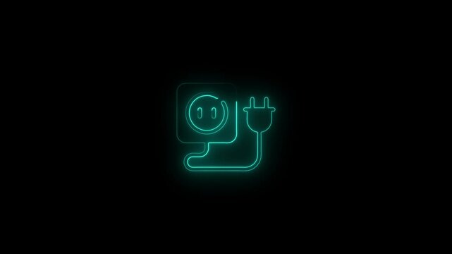 Glowing neon power plug icon.HD motion graphic video animation with neon effects.isolated on a black background.