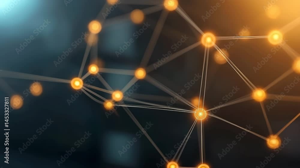 Poster network connectivity: an abstract, close-up depiction of a network of interconnected nodes with lumi