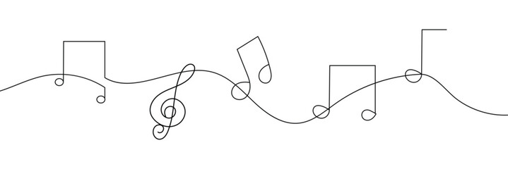 Continuous one line drawing abstract music note background, notes vector illustration. EPS 10 . 