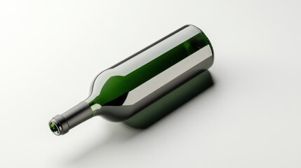 Green Wine Bottle on White Surface with Reflection and Shadow Detail