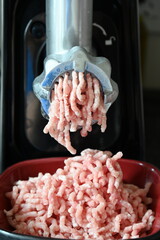 meat grinder and meat on table