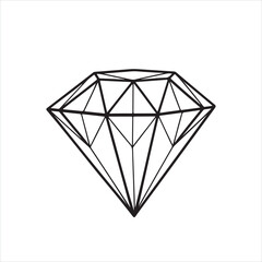 Diamond Silhouette Clipart | Black Gemstone Outline on White Background