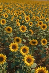 Sunlit field, vibrant sunflowers, golden wheat, scattered petals , wheat, photography, beauty