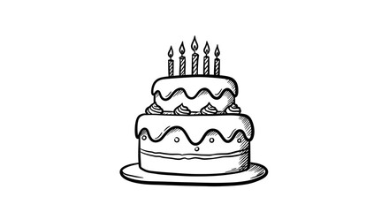 Birthday Cake Line Art Illustration