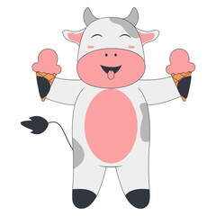 Cute Cow Cartoon Illustration on White Background. Vector Character
