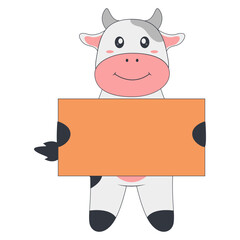 Cute Cow Cartoon Illustration on White Background. Vector Character